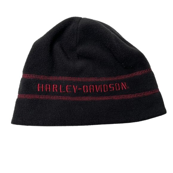 Harley-Davidson Black & Red Fleece Beanie Hat Retro Y2k - Picture 1 of 8